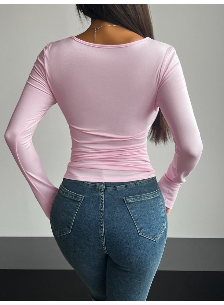 general 2026 Elegant Women's Long-Sleeved Square-Neck Crop Top, Long-Sleeved Pullover Tight-Fitting Casual Fashion Top, Y2K Style Top, T-Shirt - Image 5